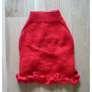 Small Dog Sweater Dress Handmade Crocheted Red Neck 6" Length 13.5" Chest 10.5"